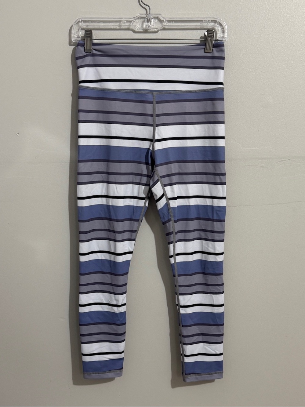 ZYIA Active Leggings Womens 6 High Waisted Blue Gray Striped Yoga Workout